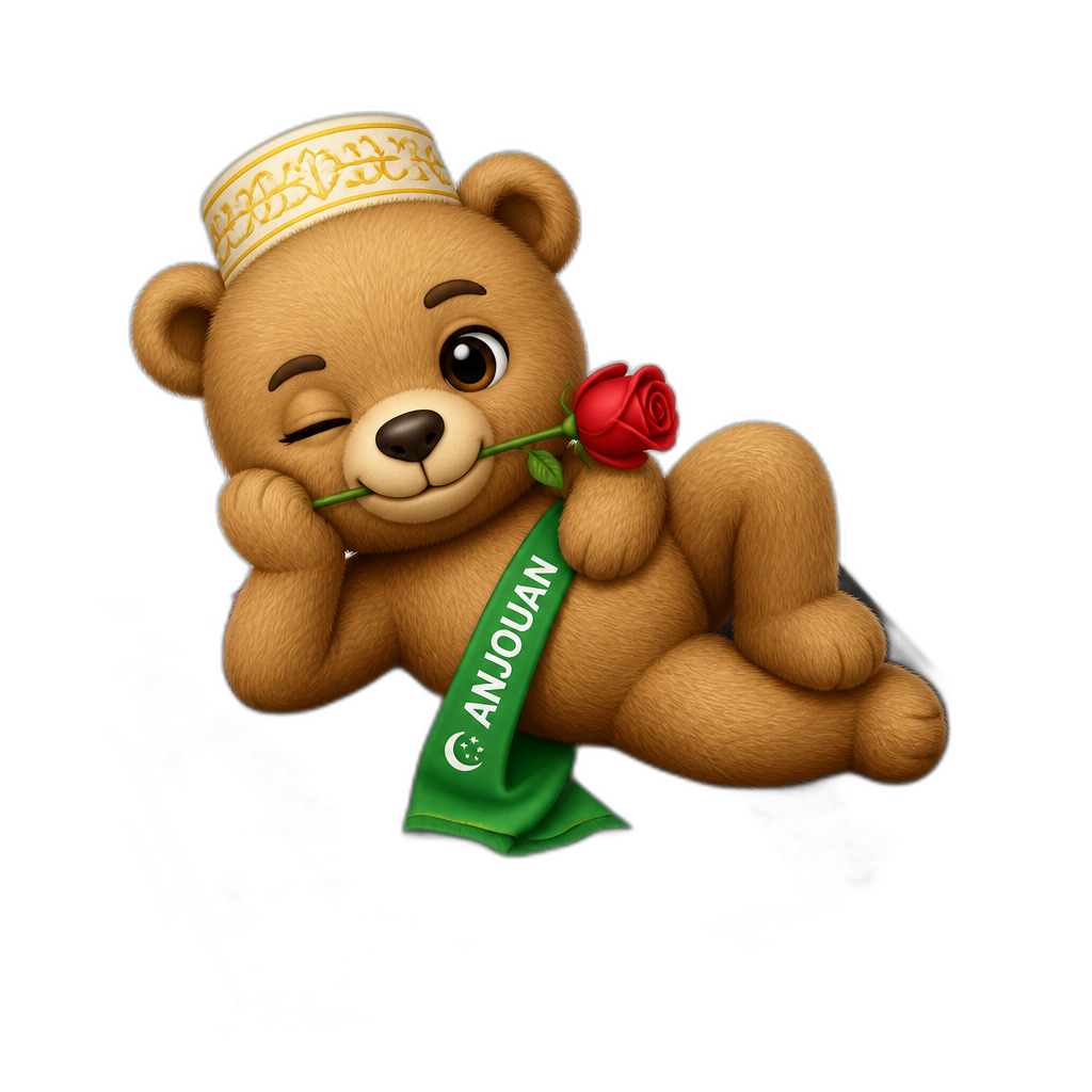 Create a Teddy bear who is a flirty Anjouan on the magazine. different fur color - AI generated emoji