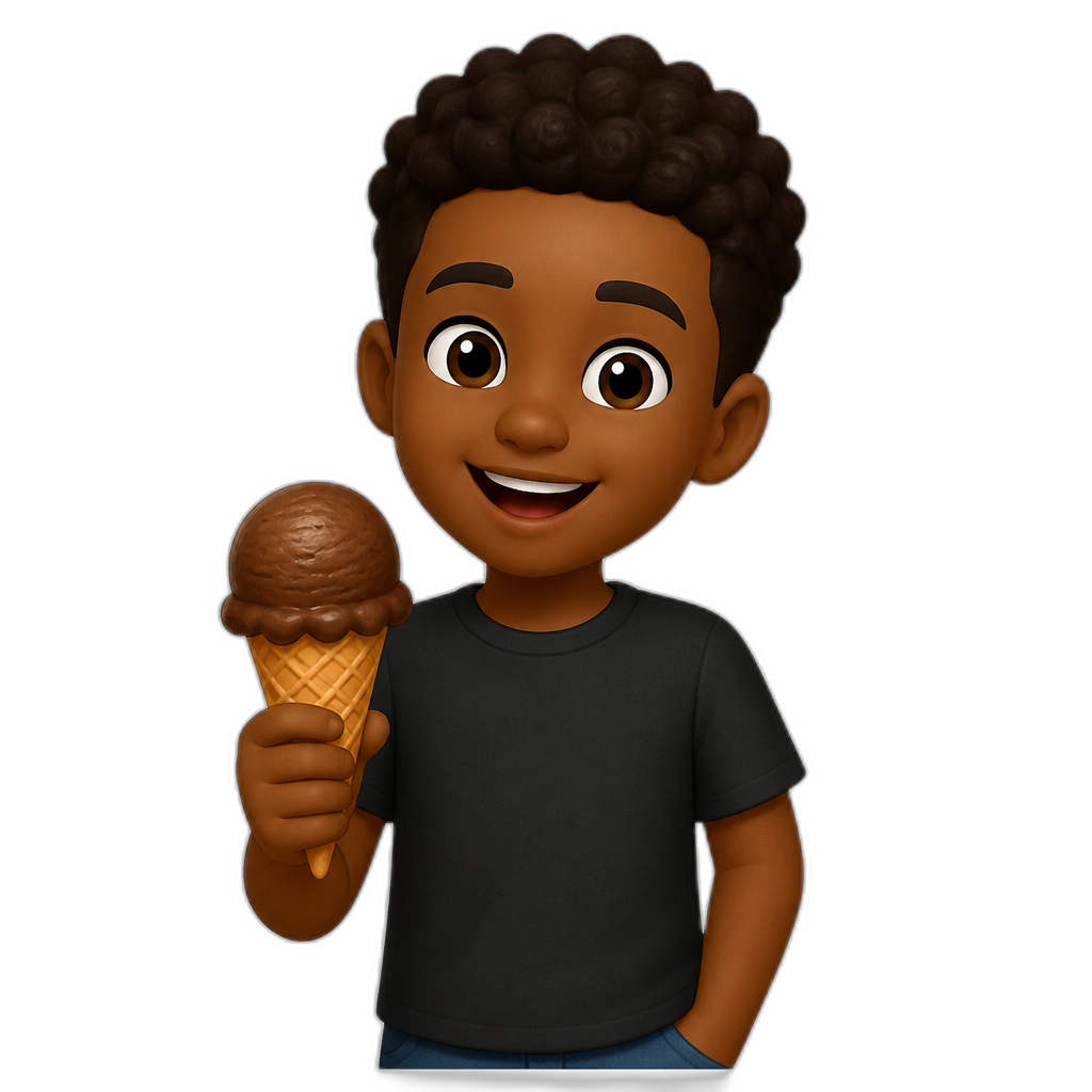 jeune garçon noir avec une glace au chocolat dans la main - AI generated emoji
