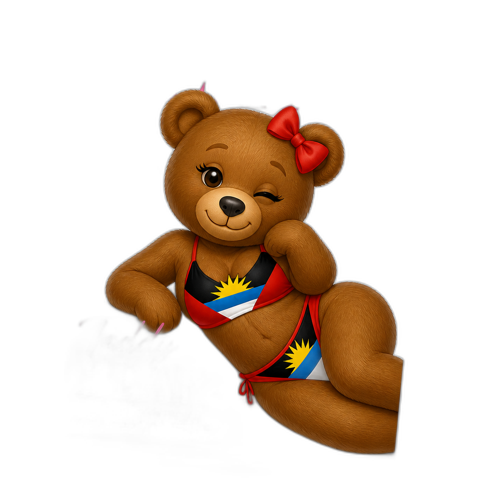 Create a Teddy bear who is a flirty antigua and barbuda on the magazine. different fur color - AI generated emoji