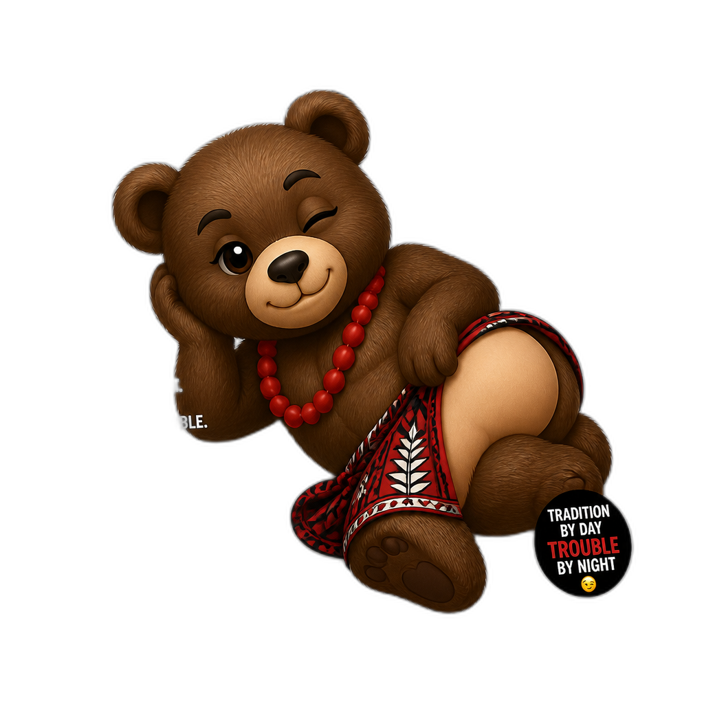 Create a Teddy bear who is a flirty improper American samoa on the magazine. different fur color - AI generated emoji