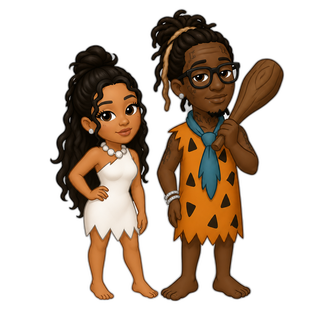 Mariah The Scientist and Young Thug in The Flintstones, cartoon style - AI generated emoji