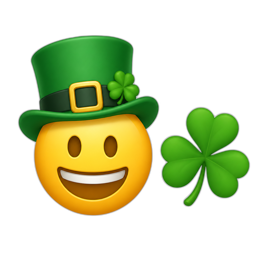 smiley with Saint Patrick's hat and a shamrock - AI generated emoji