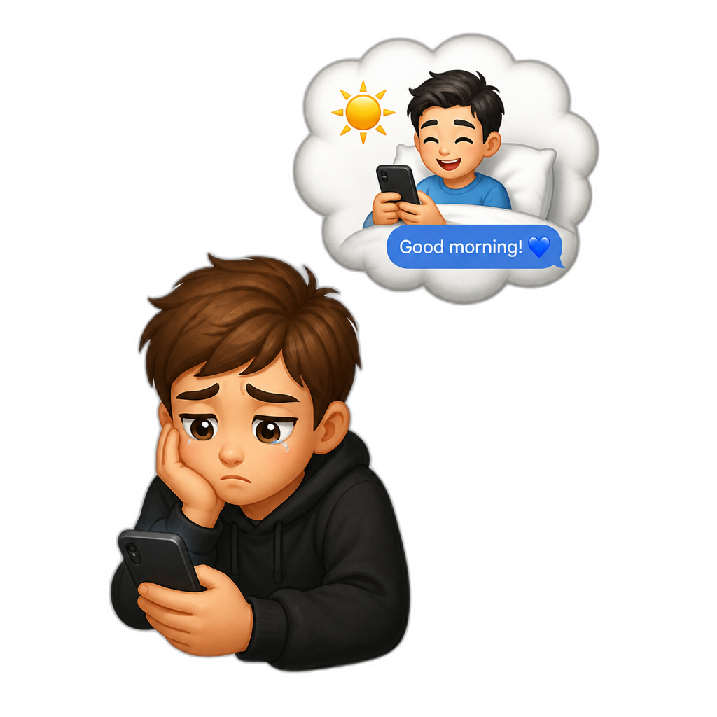 Boy sad cuz his boyfriend did not remember about him in the morning - AI generated emoji