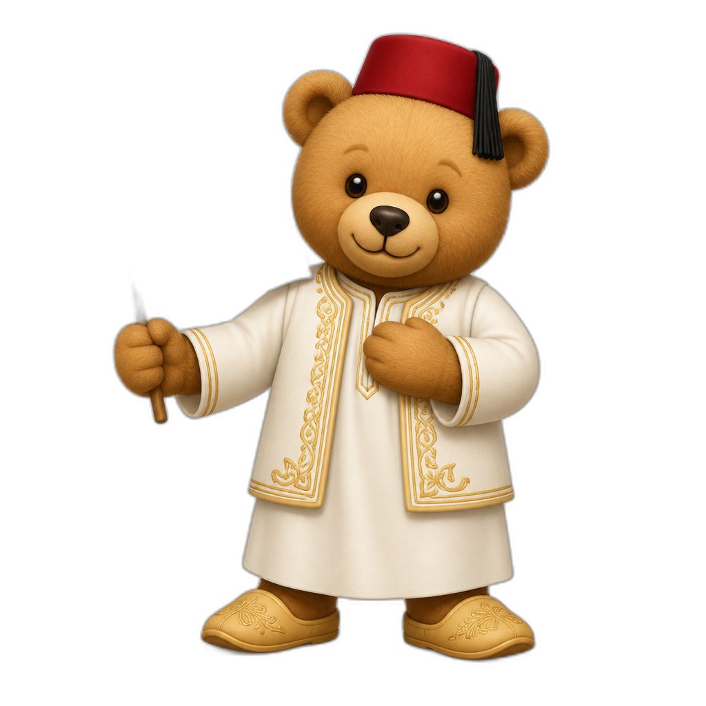 Create a any posing Teddy bear who is a stereotypical Algeria. any fur color - AI generated emoji