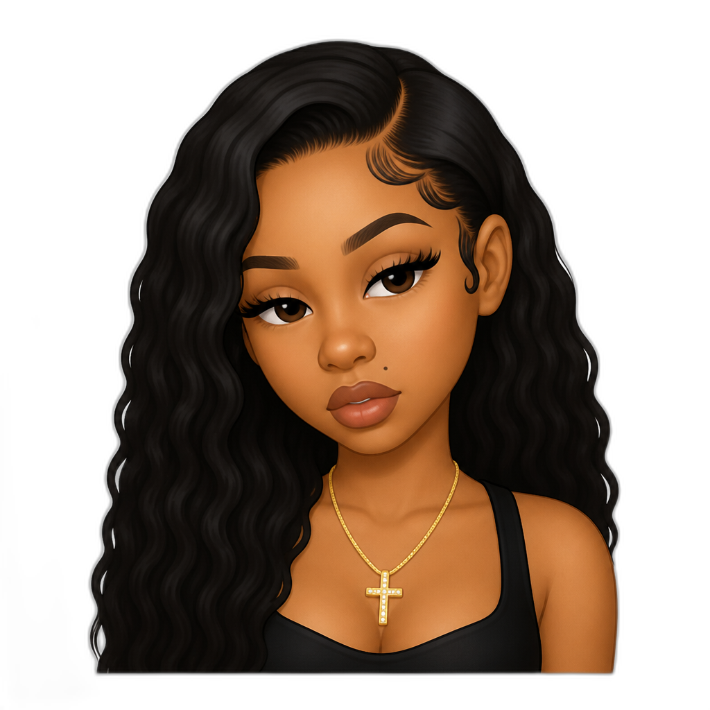 Mariah The Scientist with a gold cross necklace - AI generated emoji