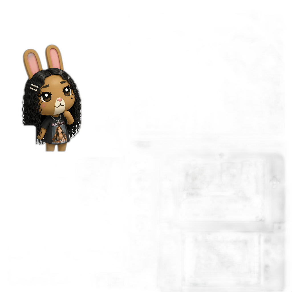 Mariah The Scientist as an Uchi Rabbit Villager in Animal Crossing: Happy Home Designer for the 3DS, showcasing her house, Mariah The Scientist themed aesthetics, 3DS gameplay footage, exterior and interior, Pokemon theme - AI generated emoji