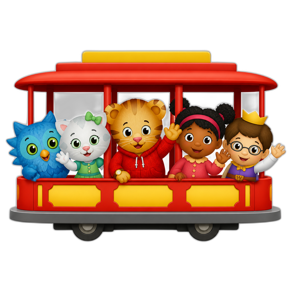 Daniel Tiger, and his friends riding on a trolley - AI generated emoji