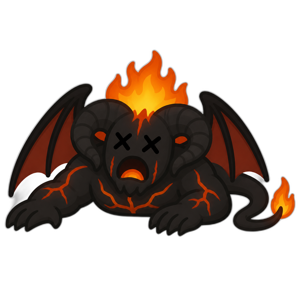 balrog with X eyes; flat thick minimal style - AI generated emoji