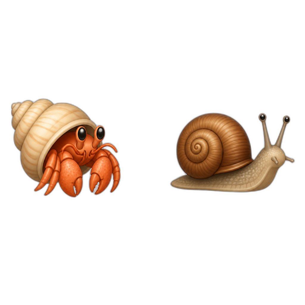 Hermit crab evolves into common garden snail - AI generated emoji