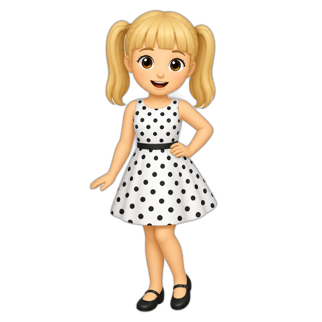 blonde woman with bangs and two ponytails in a polka dot dress - AI generated emoji