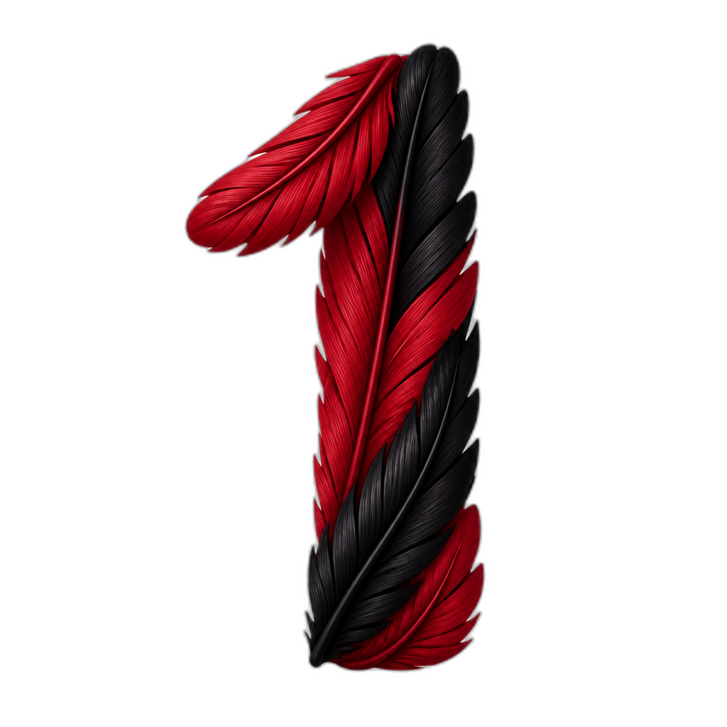 '1' in feather design, Blood red and black - AI generated emoji