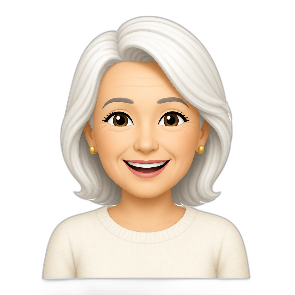 happy white haired woman oval face sixty years old from chest height - AI generated emoji
