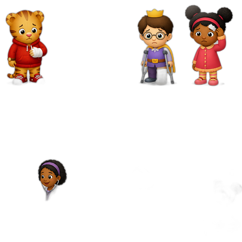Daniel, Tiger, and his friends hurt they go to the doctor and office - AI generated emoji