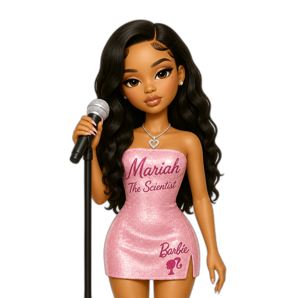 Mariah The Scientist Barbie doll with a microphone - AI generated emoji