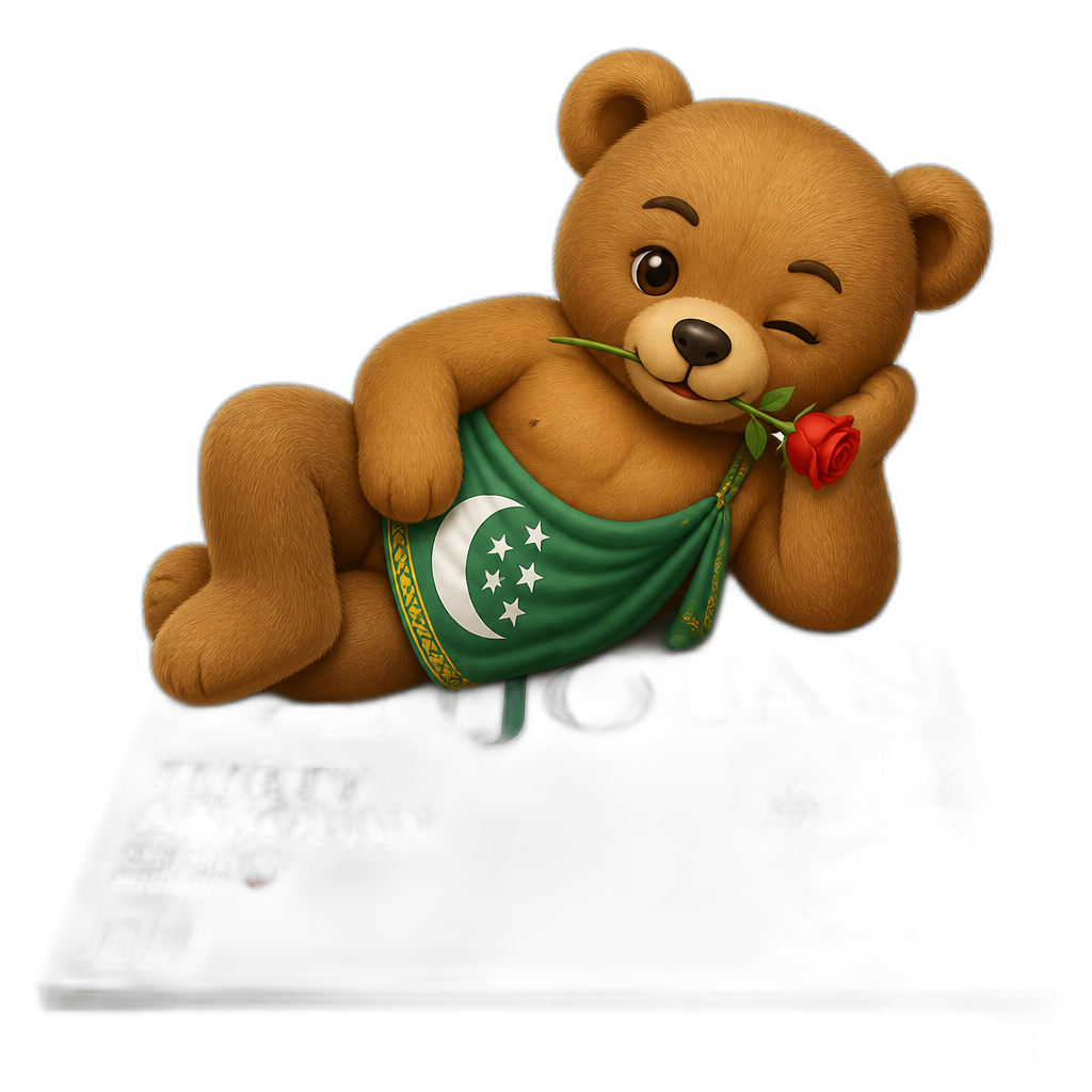 Create a Teddy bear who is a flirty Anjouan on the magazine. different fur color - AI generated emoji