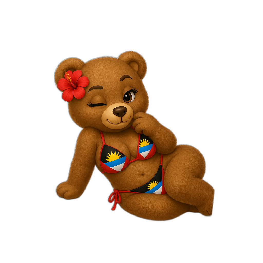 Create a Teddy bear who is a flirty antigua and barbuda on the magazine. different fur color - AI generated emoji