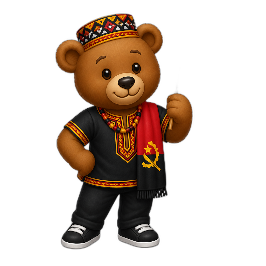 Create a any posing Teddy bear who is a stereotypical Angolan. any fur color - AI generated emoji