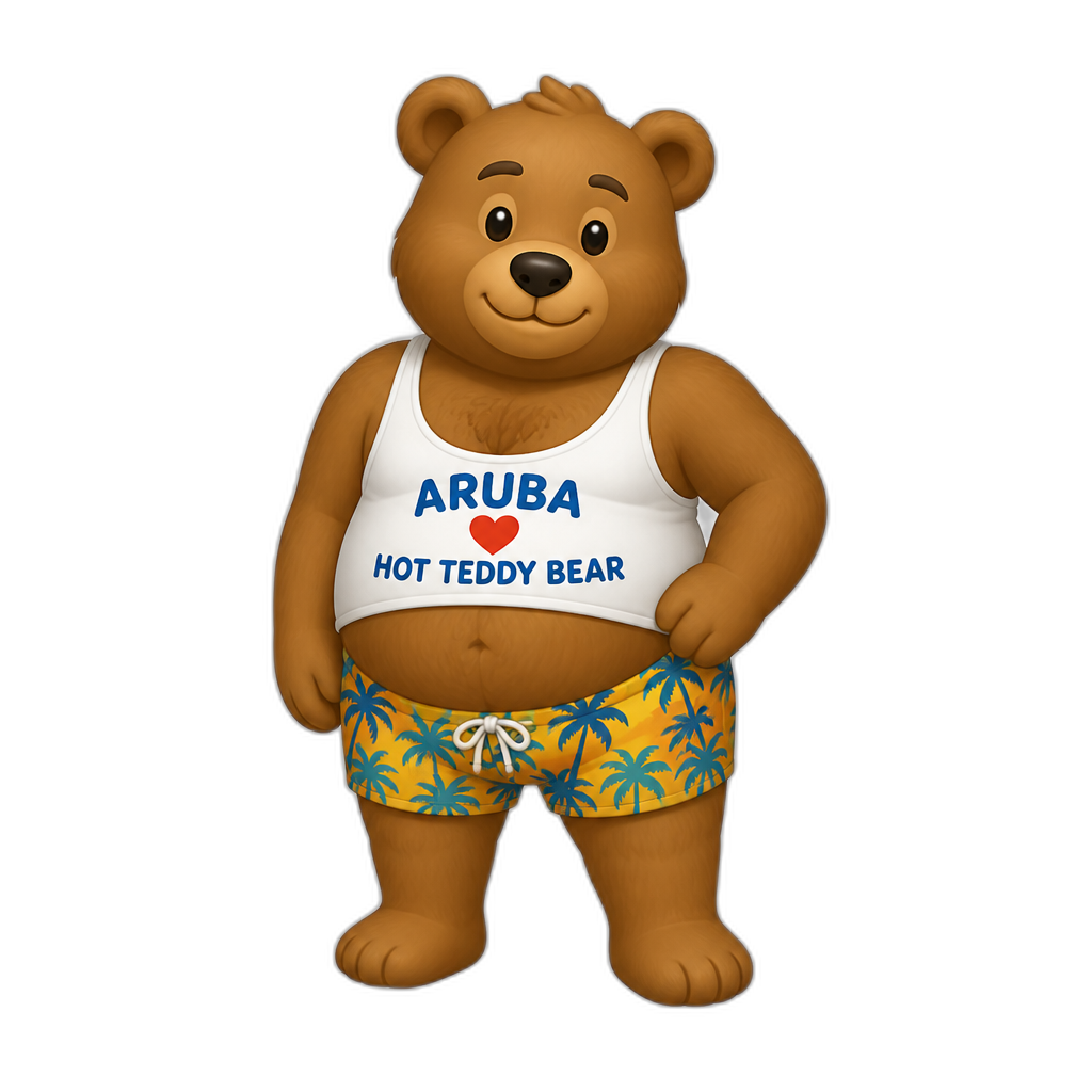 stereotypical Aruba Hot Teddy Bear, full body. winnie the pooh styled, different fur color - AI generated emoji