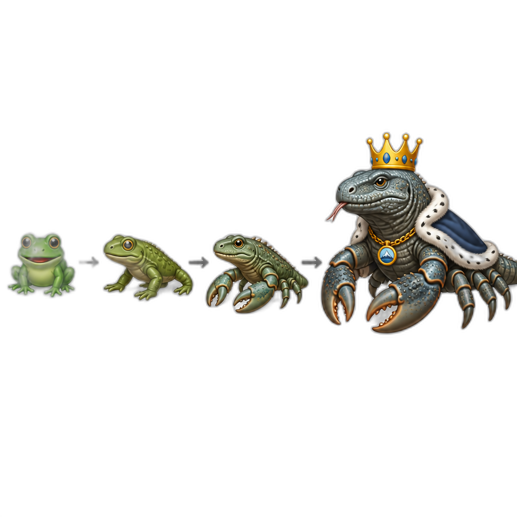Frog evolves into a crustacean reptile "King Alaskan komodo crab" - AI generated emoji