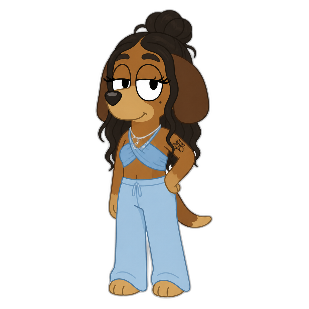 Summer Walker in Bluey cartoon style, anthro beagle dog, grownup, brown fur - AI generated emoji