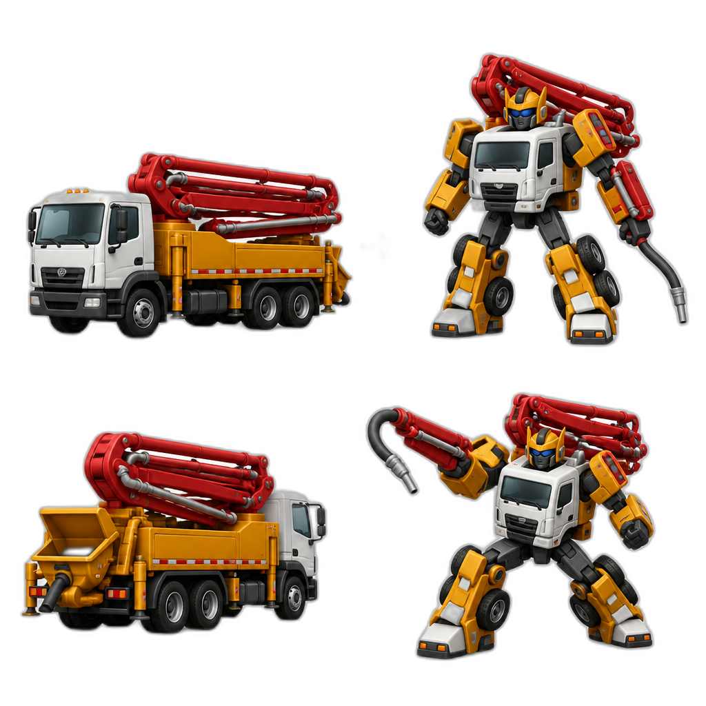 Transportation park vehicle "concrete pump truck" with its mutant form too - AI generated emoji