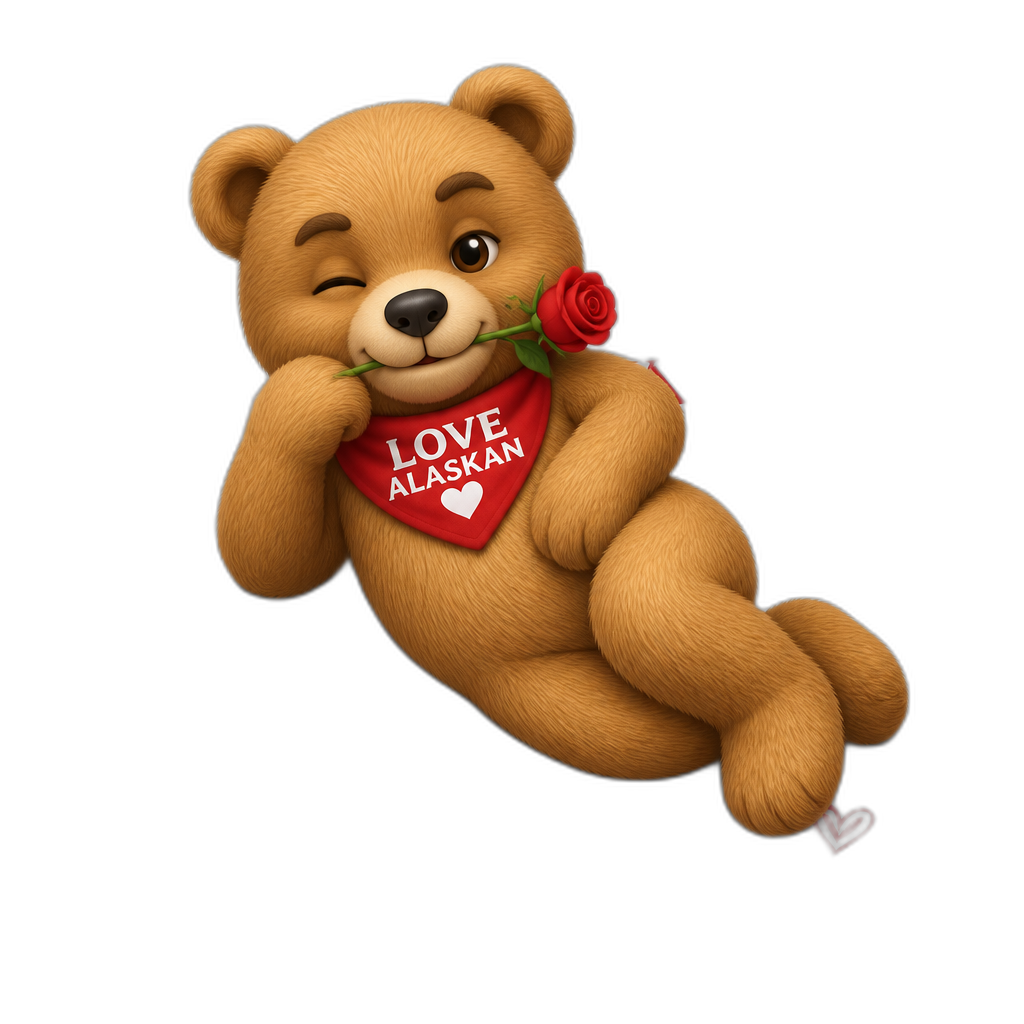 Create a Teddy bear who is a flirty misbehaving love Alaskan on the magazine. any fur color - AI generated emoji