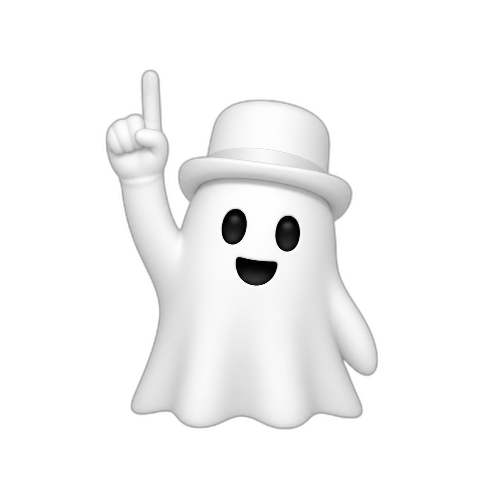 a white ghost with a white hat pointing straight up - AI generated emoji