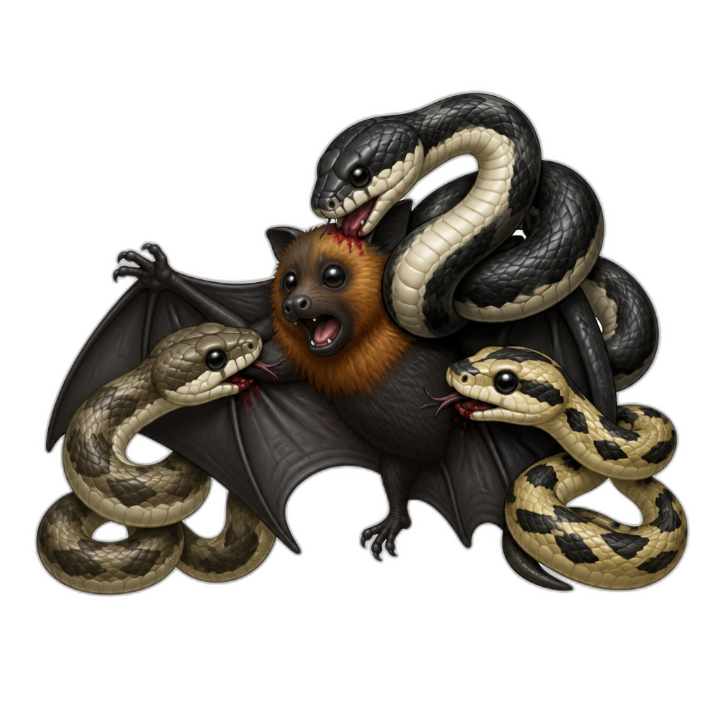 3 rat snakes eat flying fox - AI generated emoji