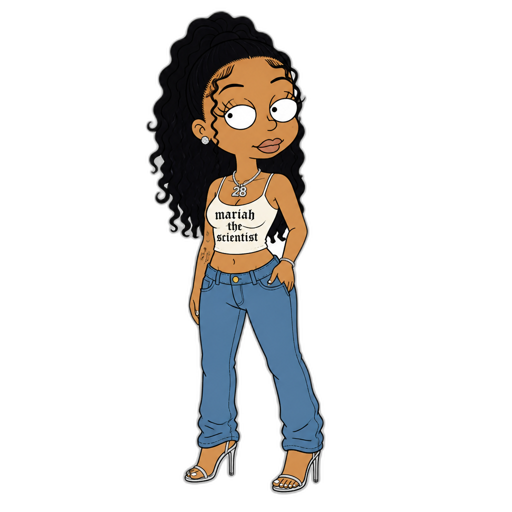Mariah The Scientist in Rugrats, 28 years old, crop top, blue jeans, stilettos - AI generated emoji