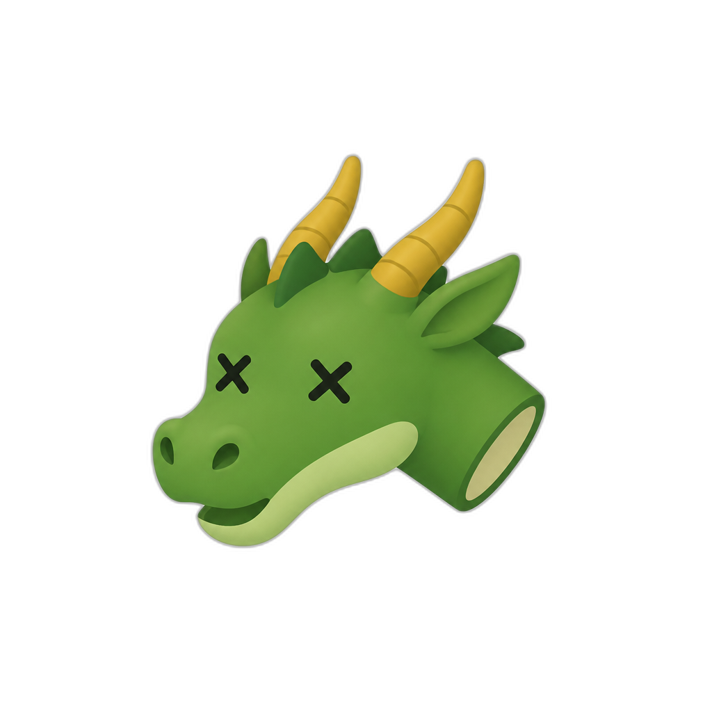 severed Dragon head with ×-shaped eyes. No blood. Minimal Noto-style, flat - AI generated emoji