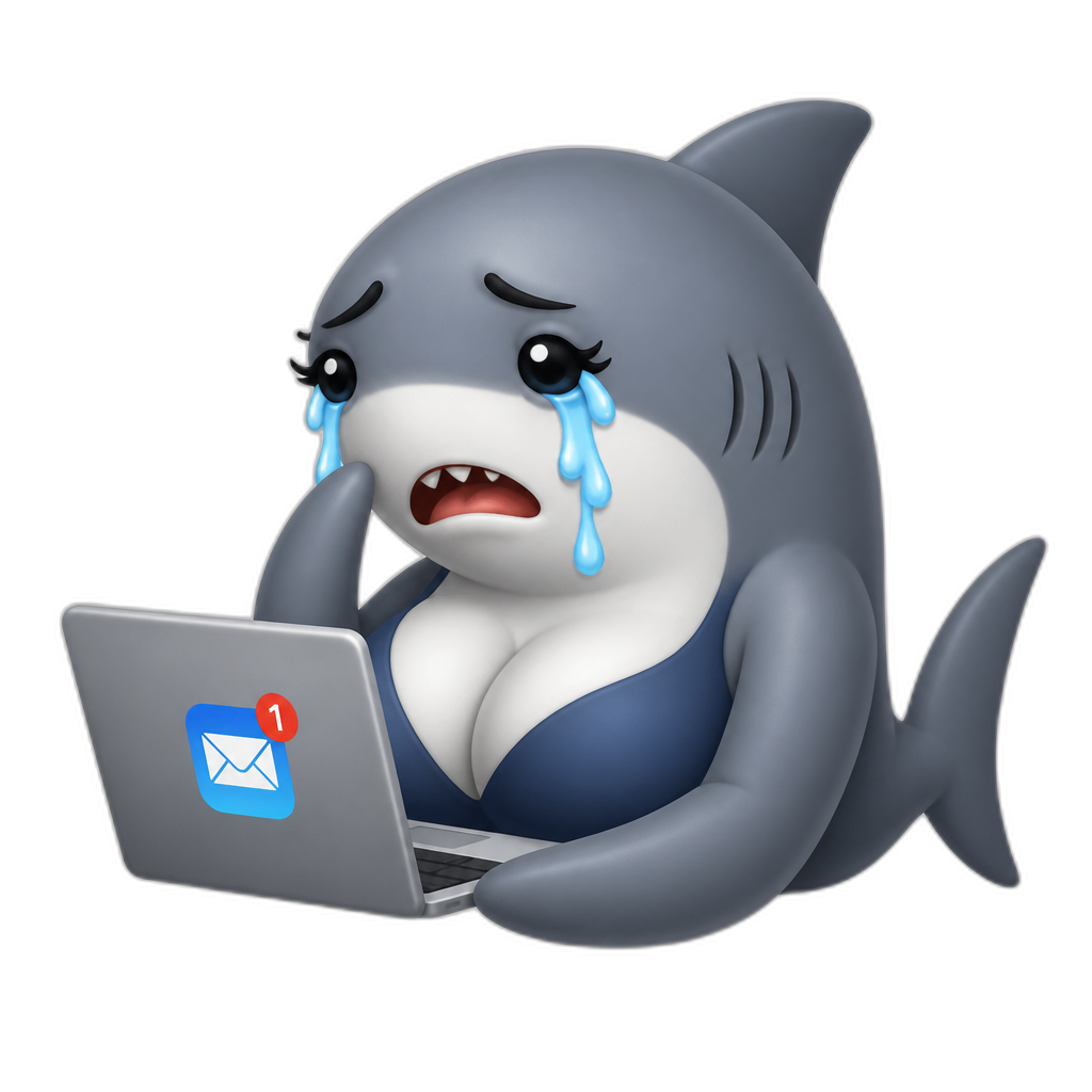 Busty shark, crying, while reading an email - AI generated emoji