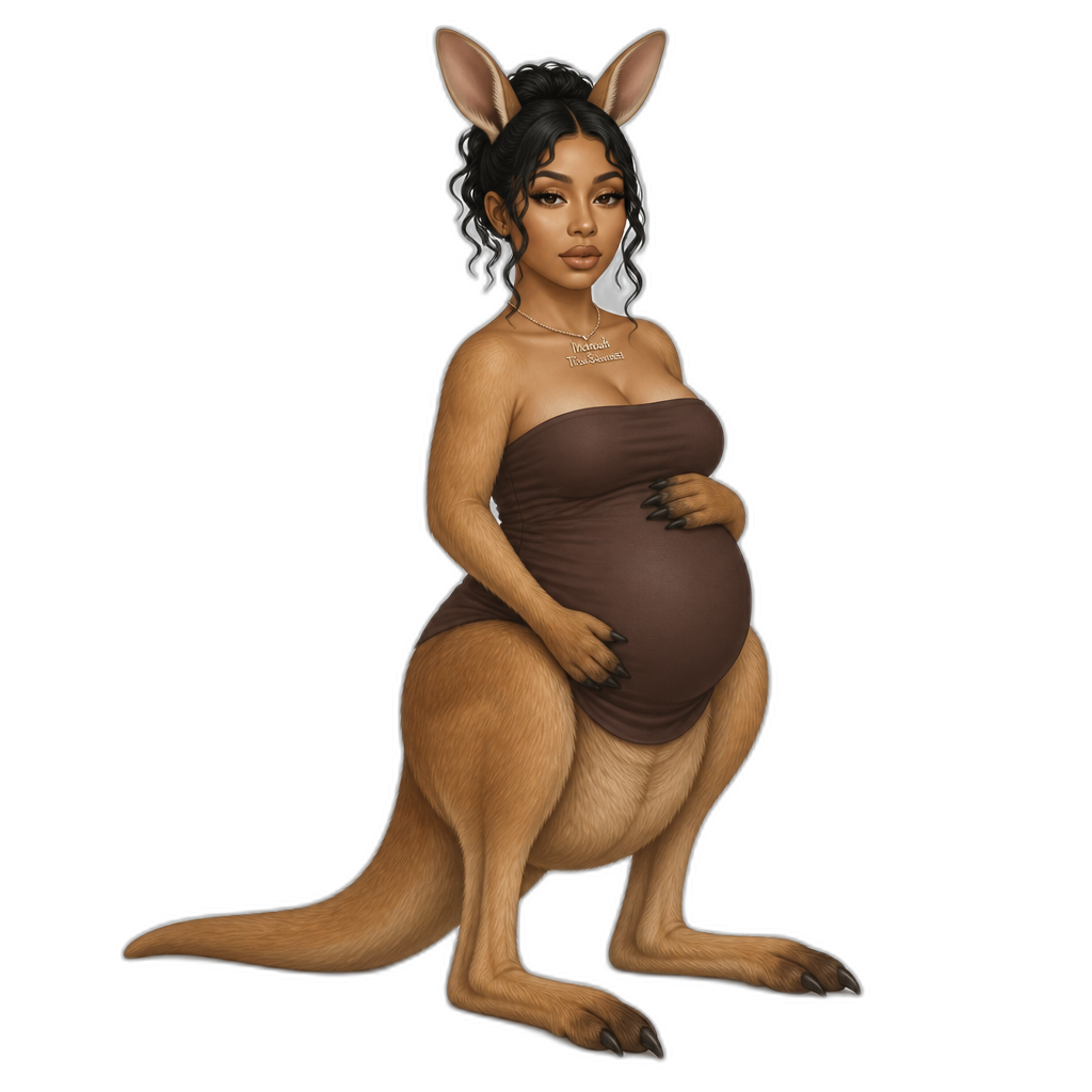 Mariah The Scientist as a kangaroo for Halloween, photorealistic, strapless dress, pregnant - AI generated emoji
