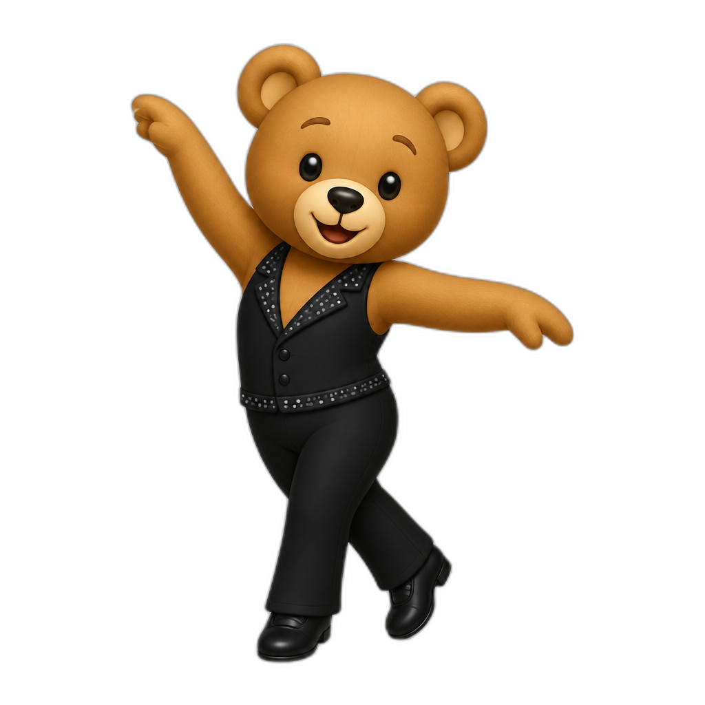 Create a standing Teddy bear who is a Dancer. FULL body - AI generated emoji