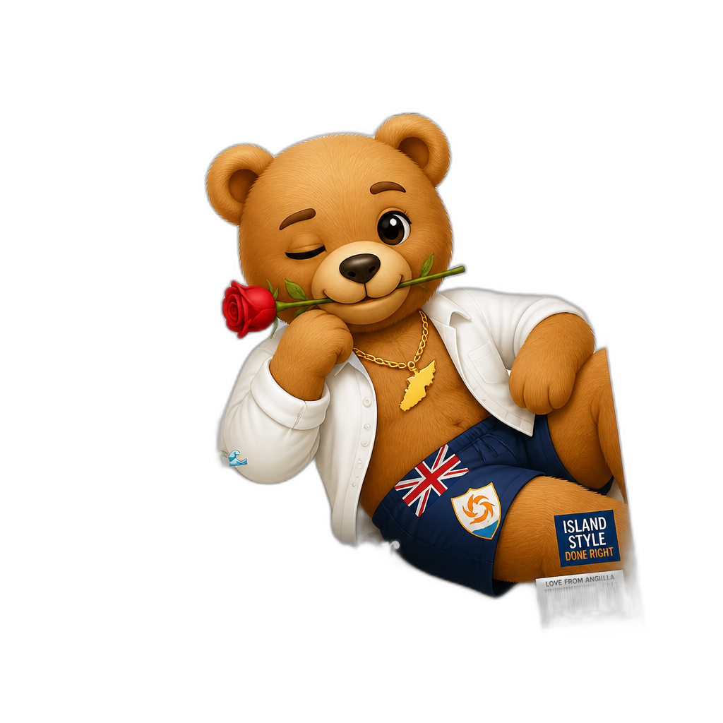 Create a Teddy bear who is a flirty Anguillan on the magazine. different fur color - AI generated emoji