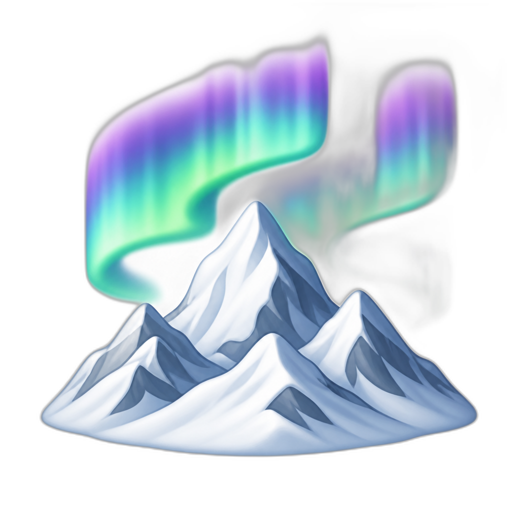 northern lights and snowy mountain, no trees - AI generated emoji