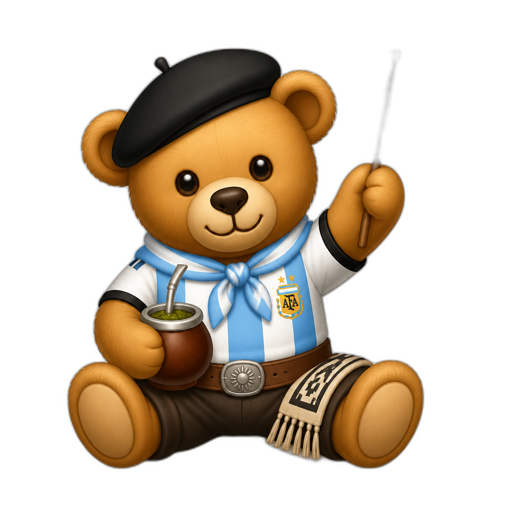 Create a any posing Teddy bear who is a stereotypical Argentina. any fur color - AI generated emoji
