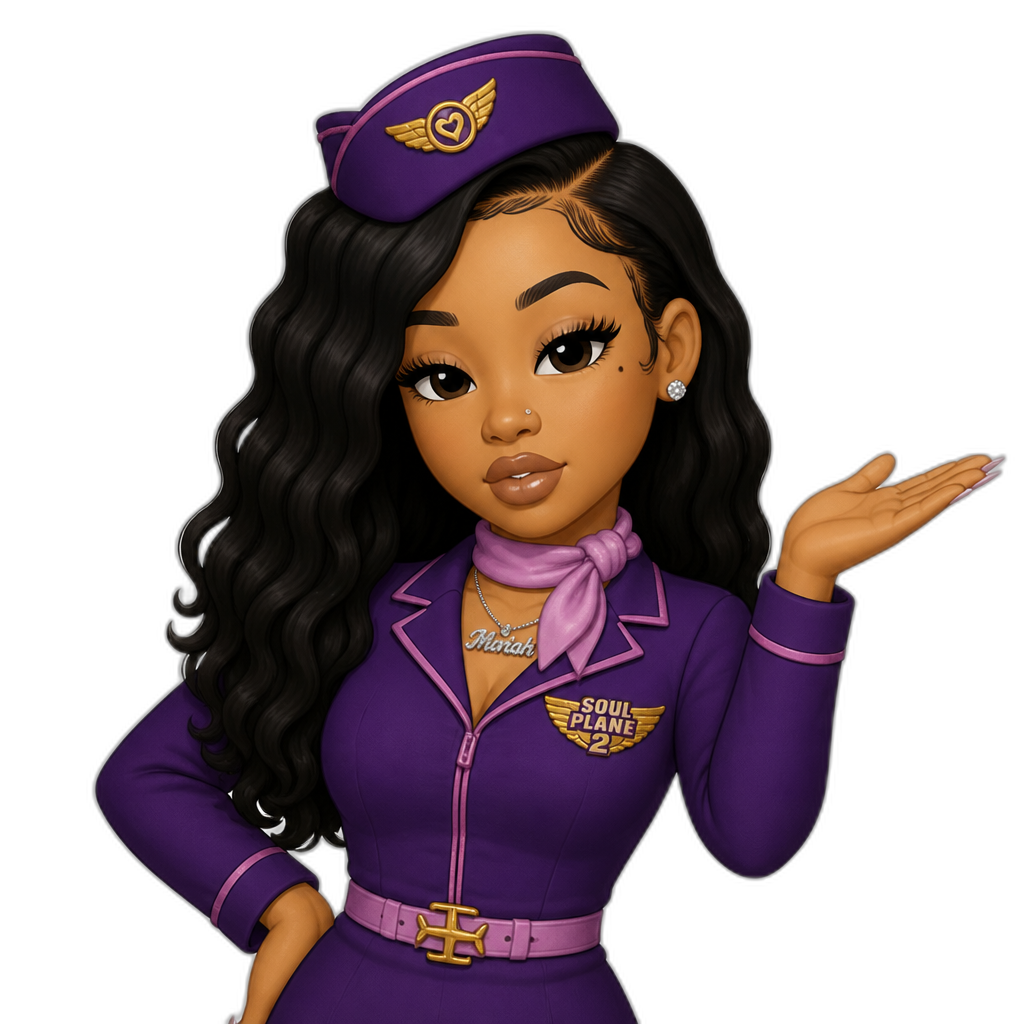 Mariah The Scientist in Soul Plane 2, as a stewardess - AI generated emoji
