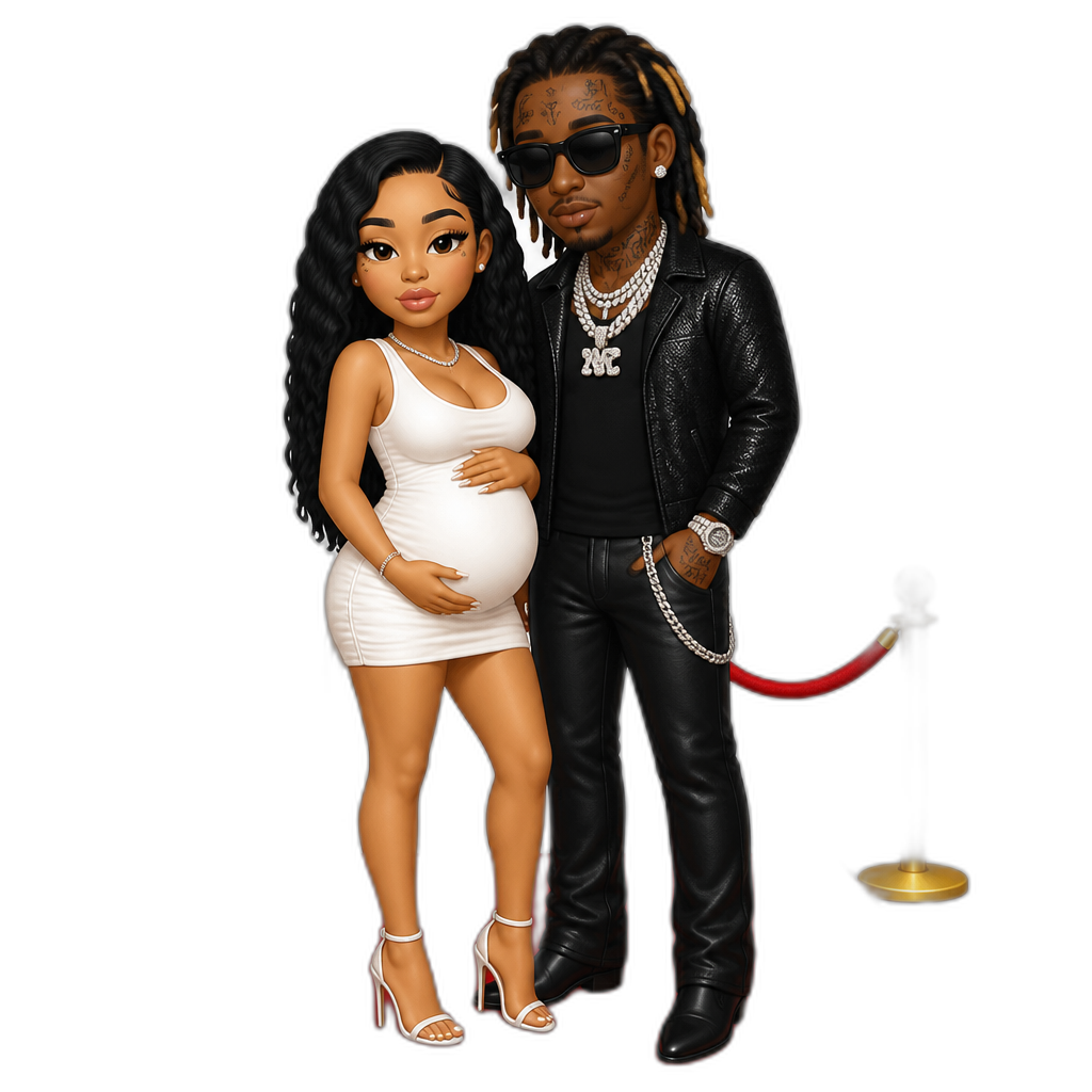 Mariah The Scientist, pregnant, white sleeveless minidress, stilettos, on the red carpet, with Young Thug - AI generated emoji