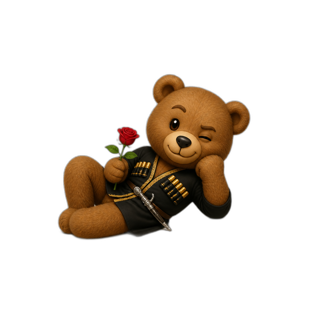 Create a Teddy bear who is a flirtiest Adjaran on the magazine. any fur color - AI generated emoji