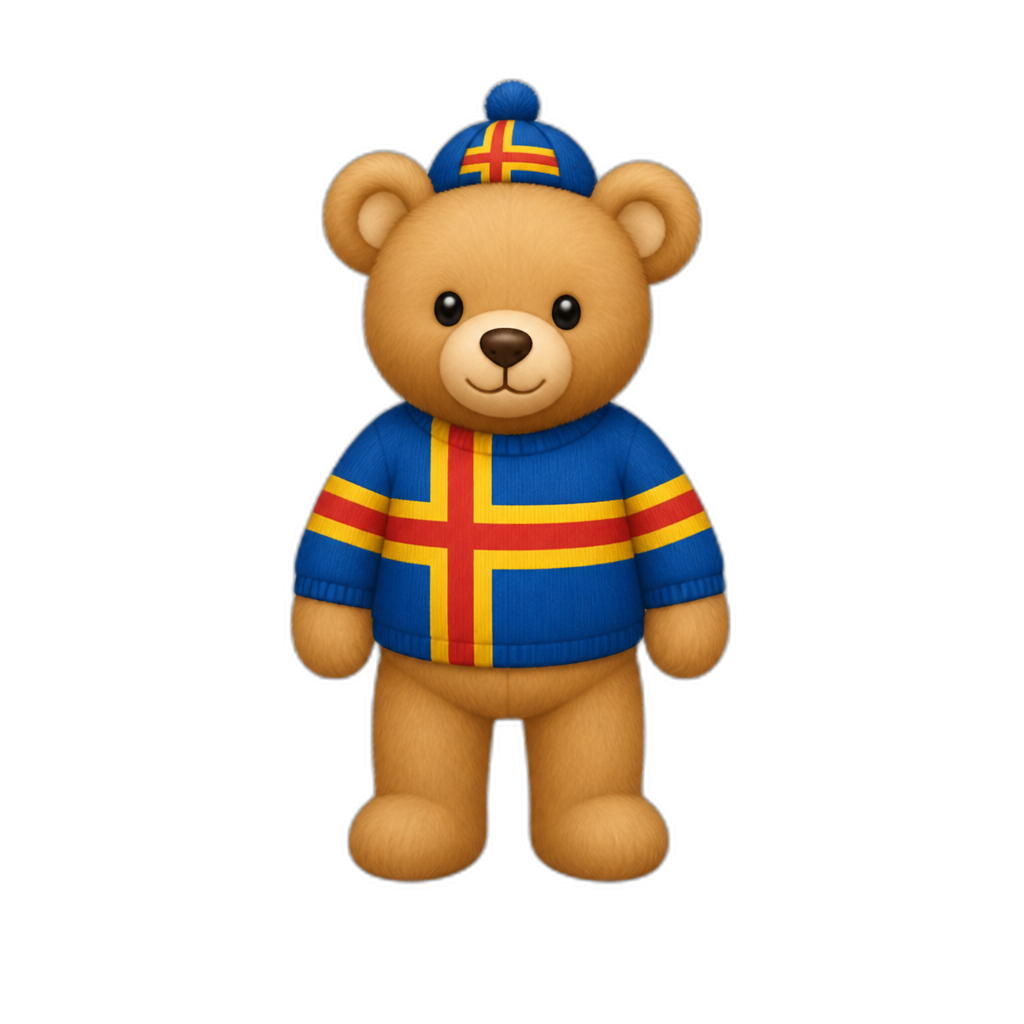 Create a standing Teddy bear who is a stereotypical Aland. any fur color - AI generated emoji