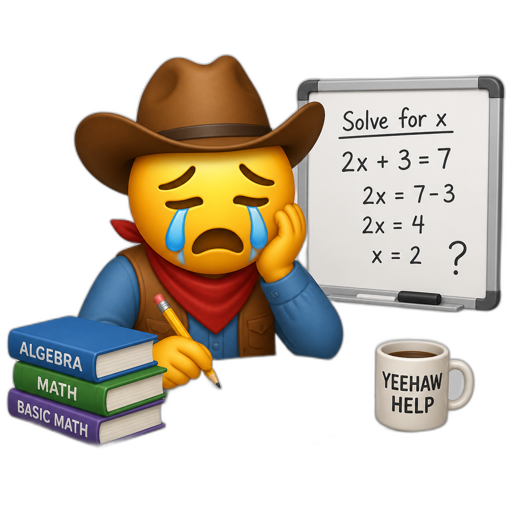 Crying cowboy trying to learn algebra - AI generated emoji