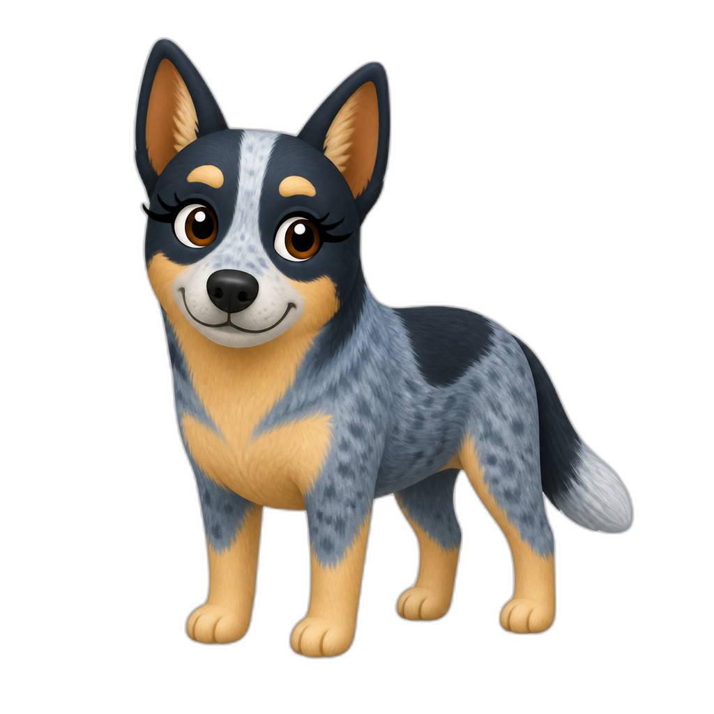 Chilli Heeler with eyelashes - AI generated emoji