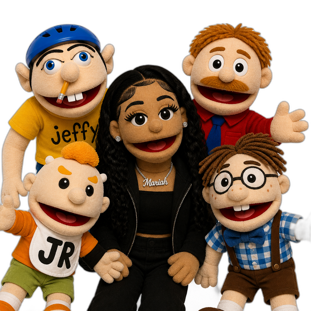 Mariah The Scientist as an SML puppet, with Jeffy, Junior, Joseph and Cody - AI generated emoji