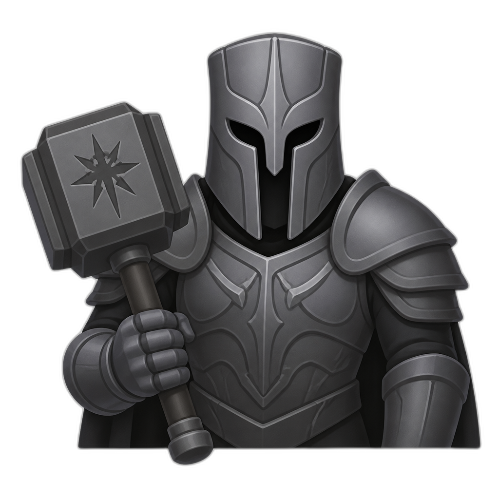 grey armored Morgoth, waist-up, big hammer, mighty helm with no spikes, no visible hair, flat thick style - AI generated emoji