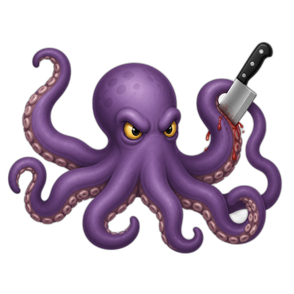 The Kraken stabbed in the tentacle by a butcher knife but survived - AI generated emoji