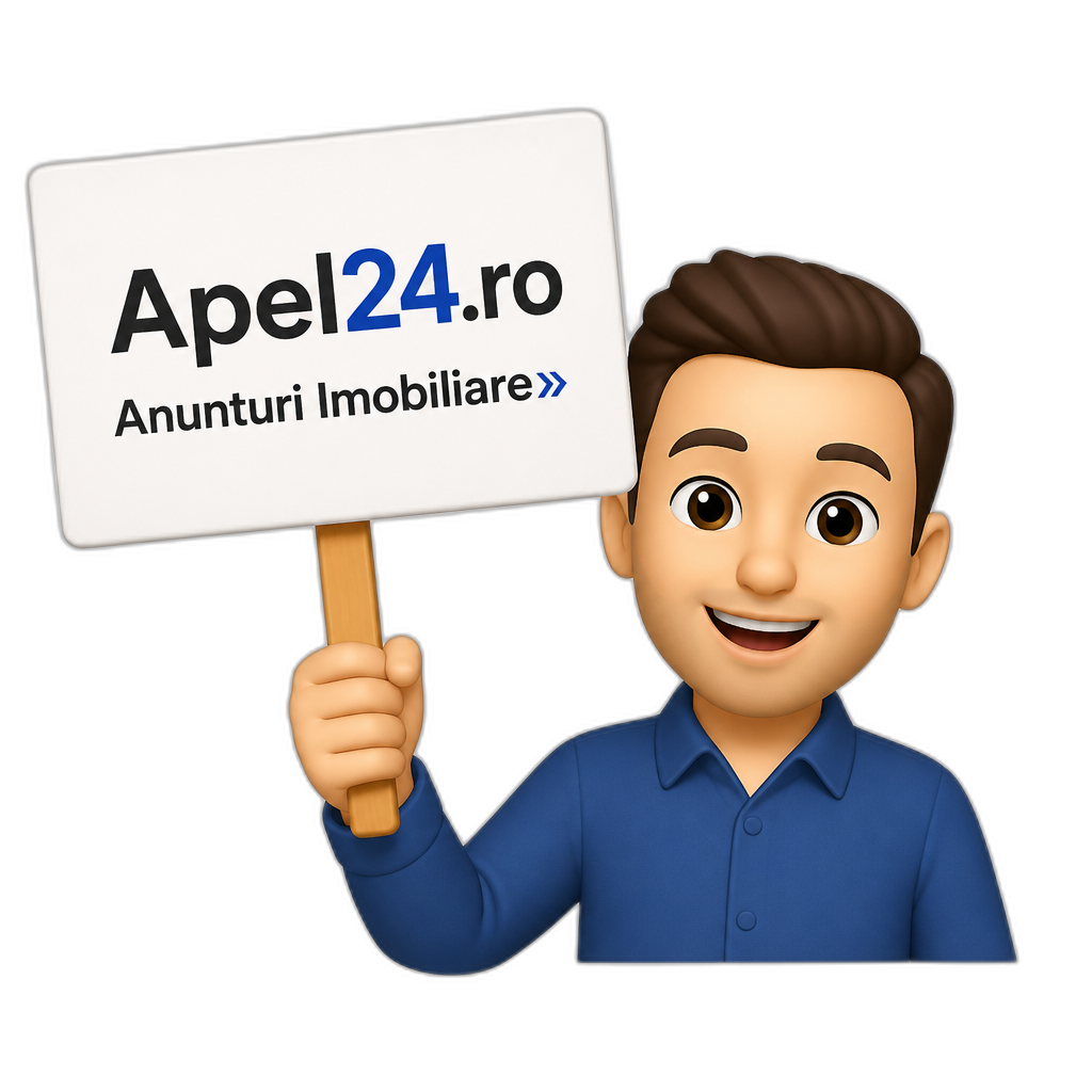 tine o pancarda in Mana pe care scrie Apel24.ro Anunturi Imobiliare» - AI generated emoji