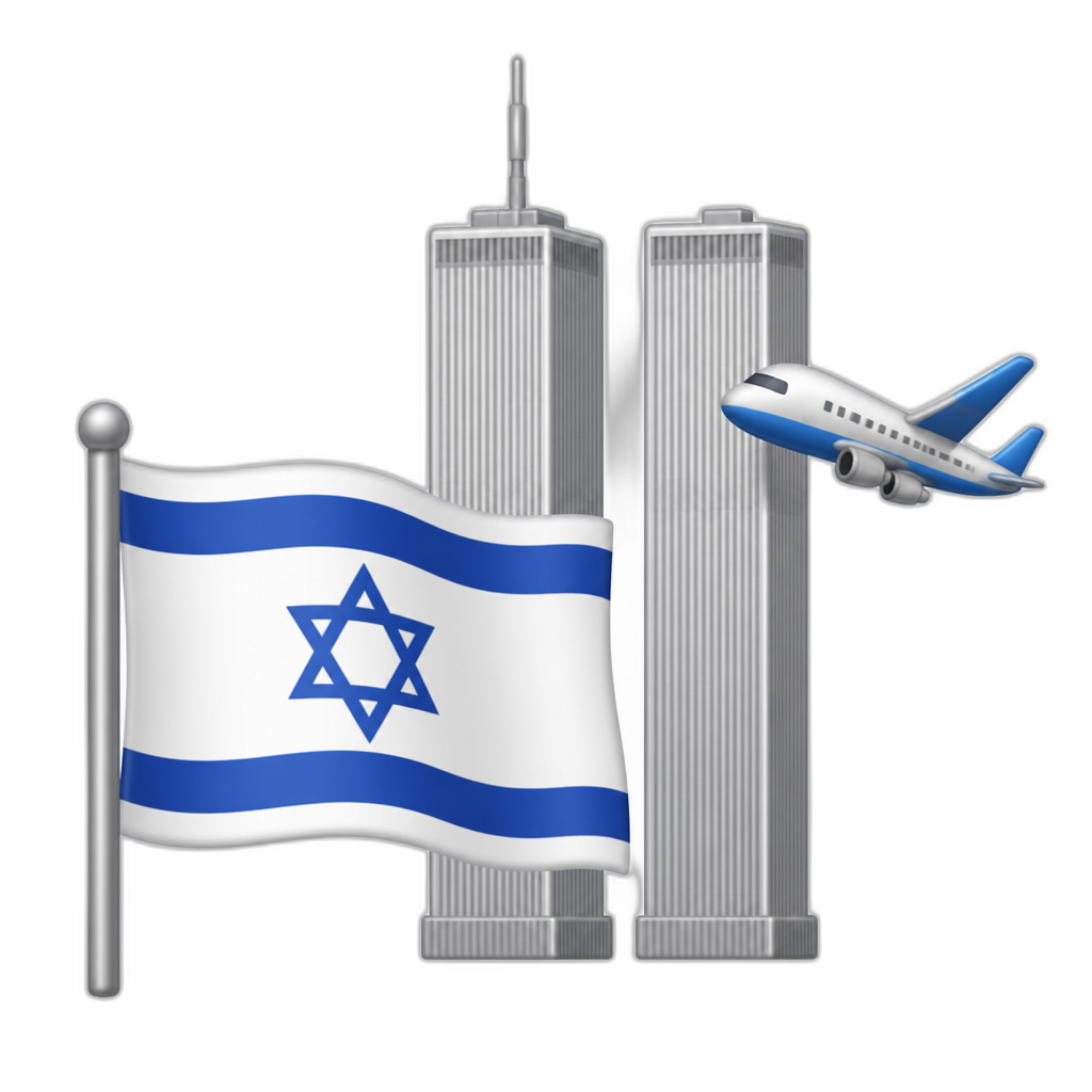 the isreali flag with two towers and a plane - AI generated emoji