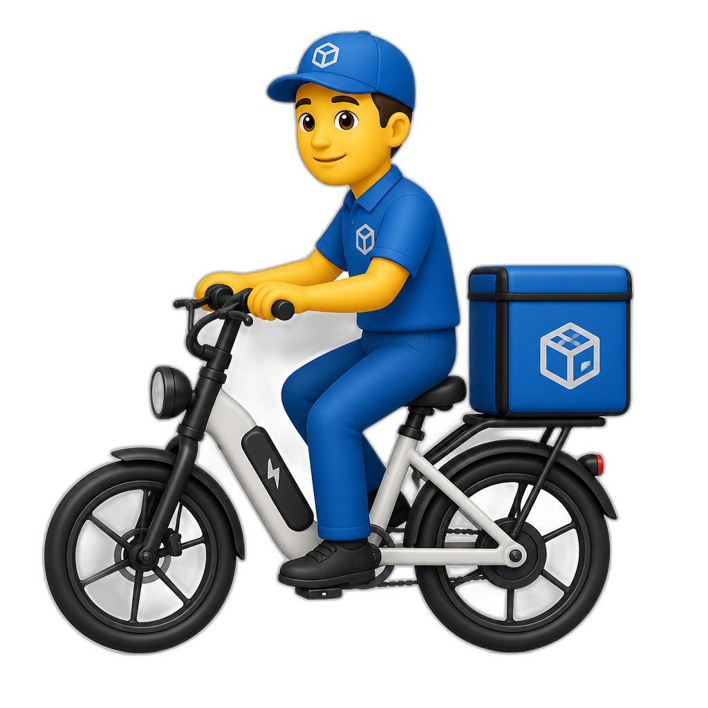 delivery man wearing a uniform riding an electric bicycle - AI generated emoji