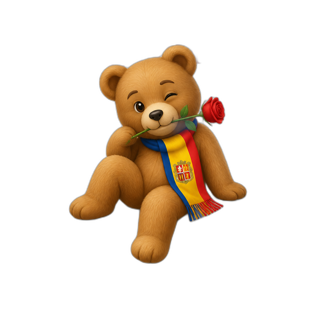 Create a Teddy bear who is a flirty Andorran on the magazine. different fur color - AI generated emoji