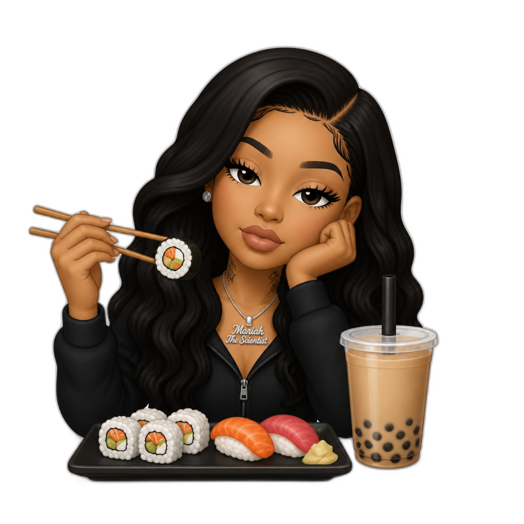 Mariah The Scientist having sushi and boba tea - AI generated emoji